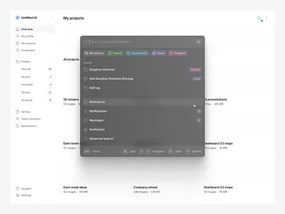 Command+K menu — Untitled UI cmd k command k product design quick search searchbar ui design user interface
