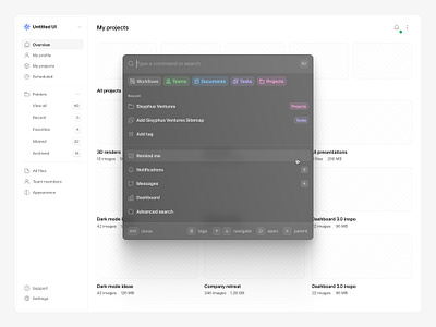 Command+K menu — Untitled UI cmd k command k product design quick search searchbar ui design user interface