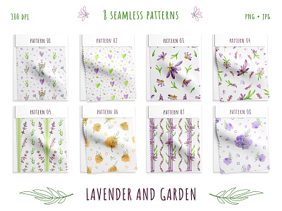 Watercolor pattern collection "Lavender and Garden" branding card design fabric floral flowers graphic design home design illustration lavender pattern seamless ui watercolor watercolor illustration