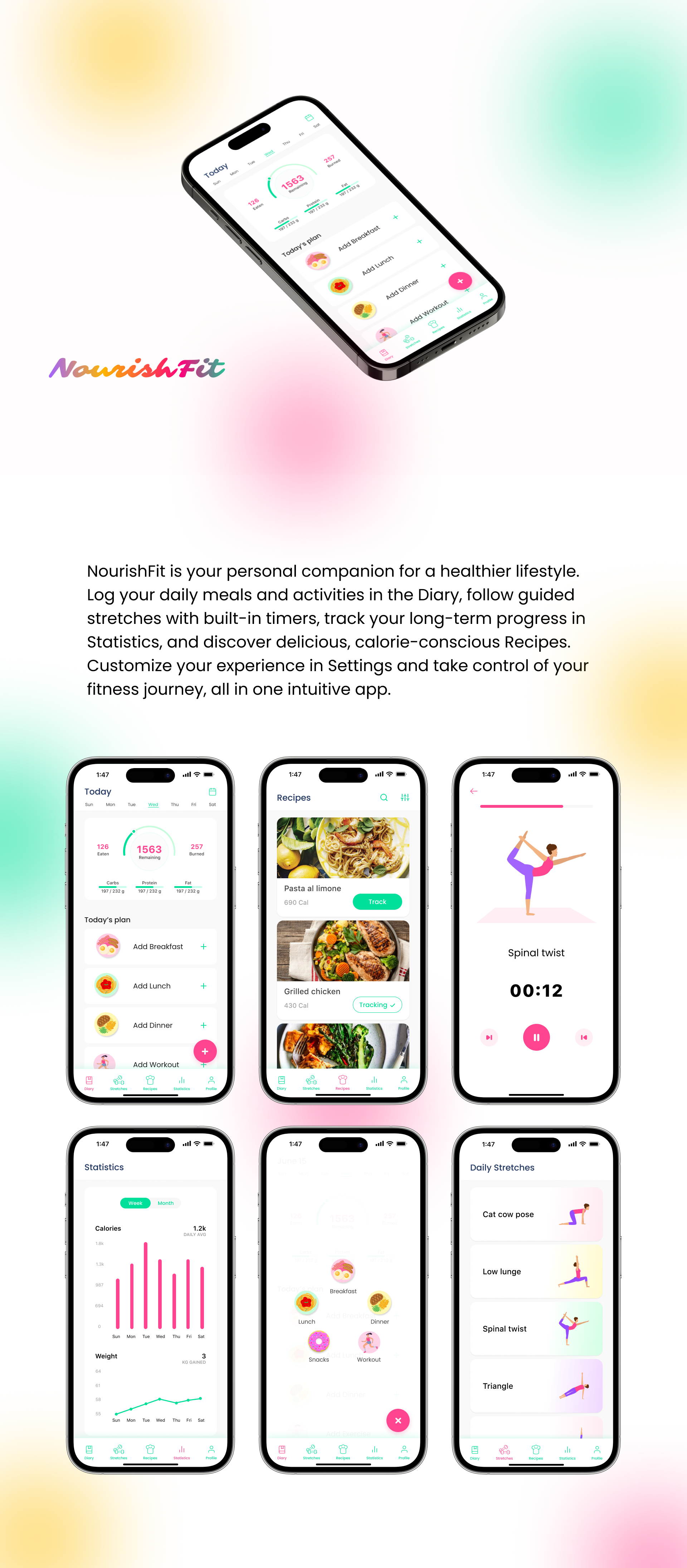 NourishFit: A Complete Diet & Fitness App UI animation branding motion graphics ui