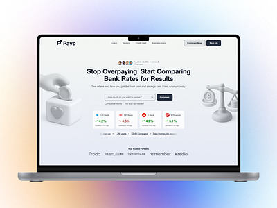 Payp – Bank Rate Comparison and Financial Decision Platform Web bank rate comparison conversion focused conversion focused landing page financial product fintech website design investor friendly web landing page loan and savings platform mobile wallet modern banking no interest banking no sign up payment wallet real time data real time data interface transparent finance ui ux wallet website design
