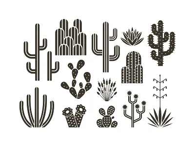 Desert Cactus Icons adobe illustrator botanical icons cactus icons cactus illustration clean design desert icons desert plants graphic design icon set illustration minimal icons modern vector nature icons outline icons plant icons silhouette icons succulent icons ui icons vector icons western icons