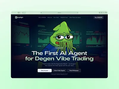 Website for SQDGN 2d 3d ai animation branding character crypto defi degen design green illustration landing logo meme motion graphics ui web website