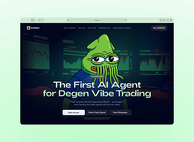 Website for SQDGN 2d 3d ai animation branding character crypto defi degen design green illustration landing logo meme motion graphics ui web website