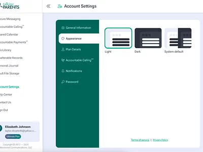 TalkingParents: Dark Mode Settings dark mode ui user interface
