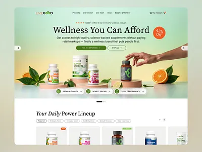 LiveGood Supplement Web Design clean ui conversion focused dtc website ecommerce ui health ecommerce lifestyle branding livegood minimal web design modern branding modern landing page natural aesthetic nutrition branding organic products premium wellness product page design product photography supplement website vitamin supplements wellness branding wellness uiux