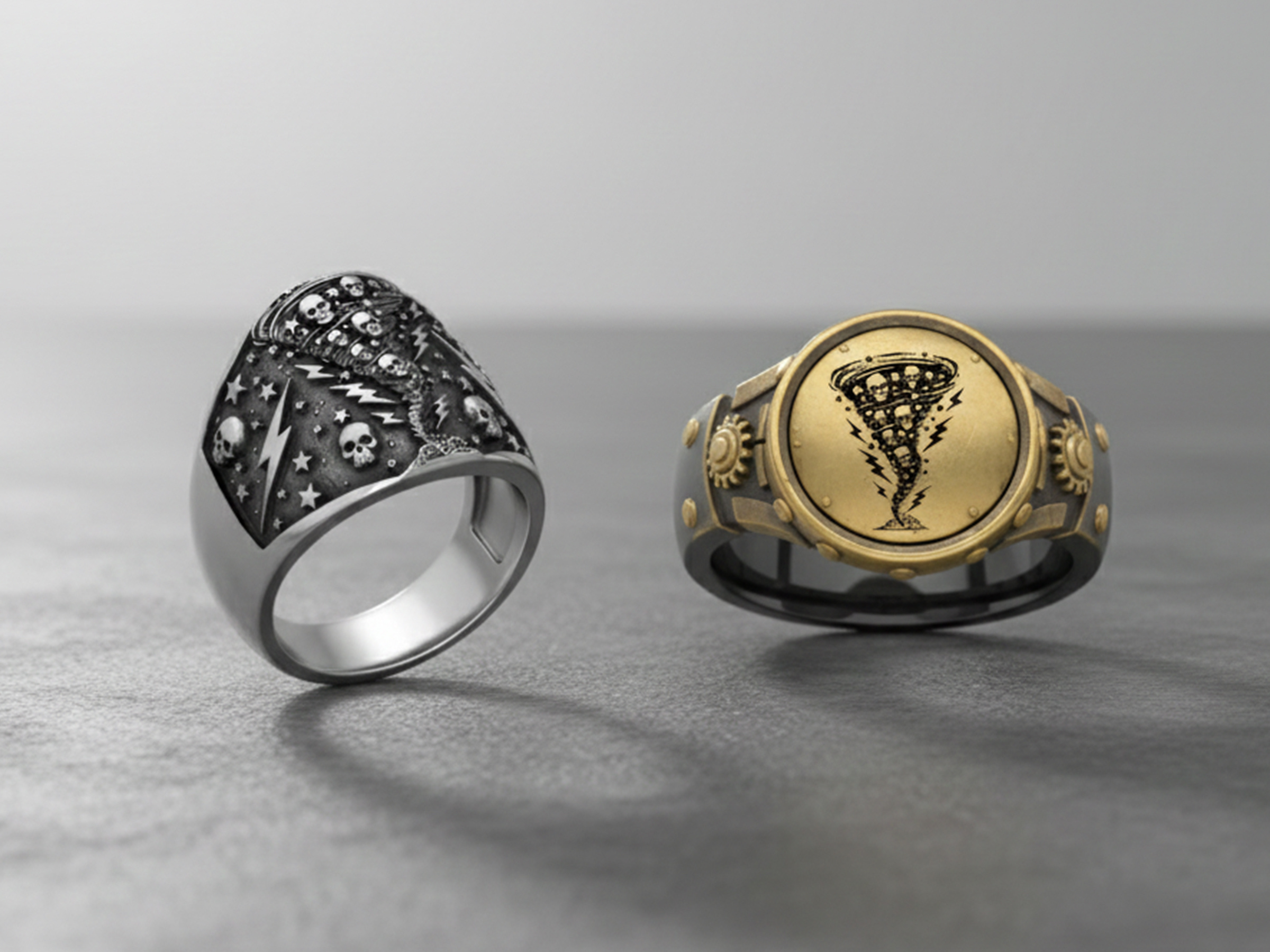 Tornado With Stars Ring Design chrome death gold handmade jewellery jewellery design jewelry render ring ring design rings skull skull illustration stars tornado