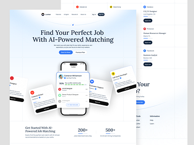 AI Job Hunting Website ai ai assistant ai job ai job landing page ai job website ai powered design hiring job job finder job hunter job hunting landingpage minimal modern ui ui design ux design website works