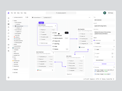 Database Visualitation Dashboard automation ui cansaas clean dashboard data management data visualization database design developer tools interface design minimal design modern ui product design saas schema builder ui ui exploration ux web app workflow ui
