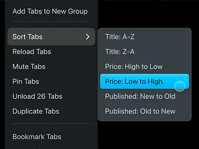Firefox Sort Tabs Feature Concept ai auto browser concept dropdown feature firefox flat gradient hover input order simple sort tab ui ux
