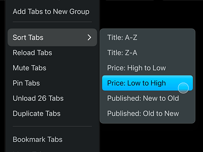 Firefox Sort Tabs Feature Concept ai auto browser concept dropdown feature firefox flat gradient hover input order simple sort tab ui ux