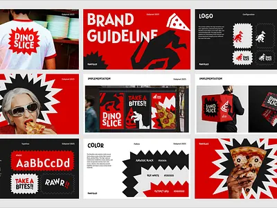 Dino Slice: Pizza Branding - Brand Guidelines animation brand guidelines brand identity branding character design fnb graphic design guidelines illustration logo logo concept logotype marketing motion graphics pizza presentation red strategy visual identity
