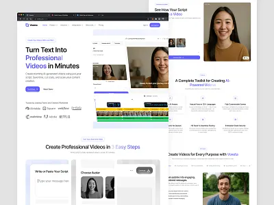 Voxeta - AI for Video Editor & Generator (Landing Page) ai generate ai website blog page career page faq page feature page job vacancy page landing page pricing page product page redesign website responsive design saas template page ui ux design video editor video editor website video generator voice over website