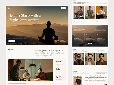 Mental Health Care Landing Page design figma template figma uiux healthcare ui hospital website landing page design medical website design mental health care mental health website mental wellness oripio psychologist website sajibur design therapy landing page therapy website ui web design website design