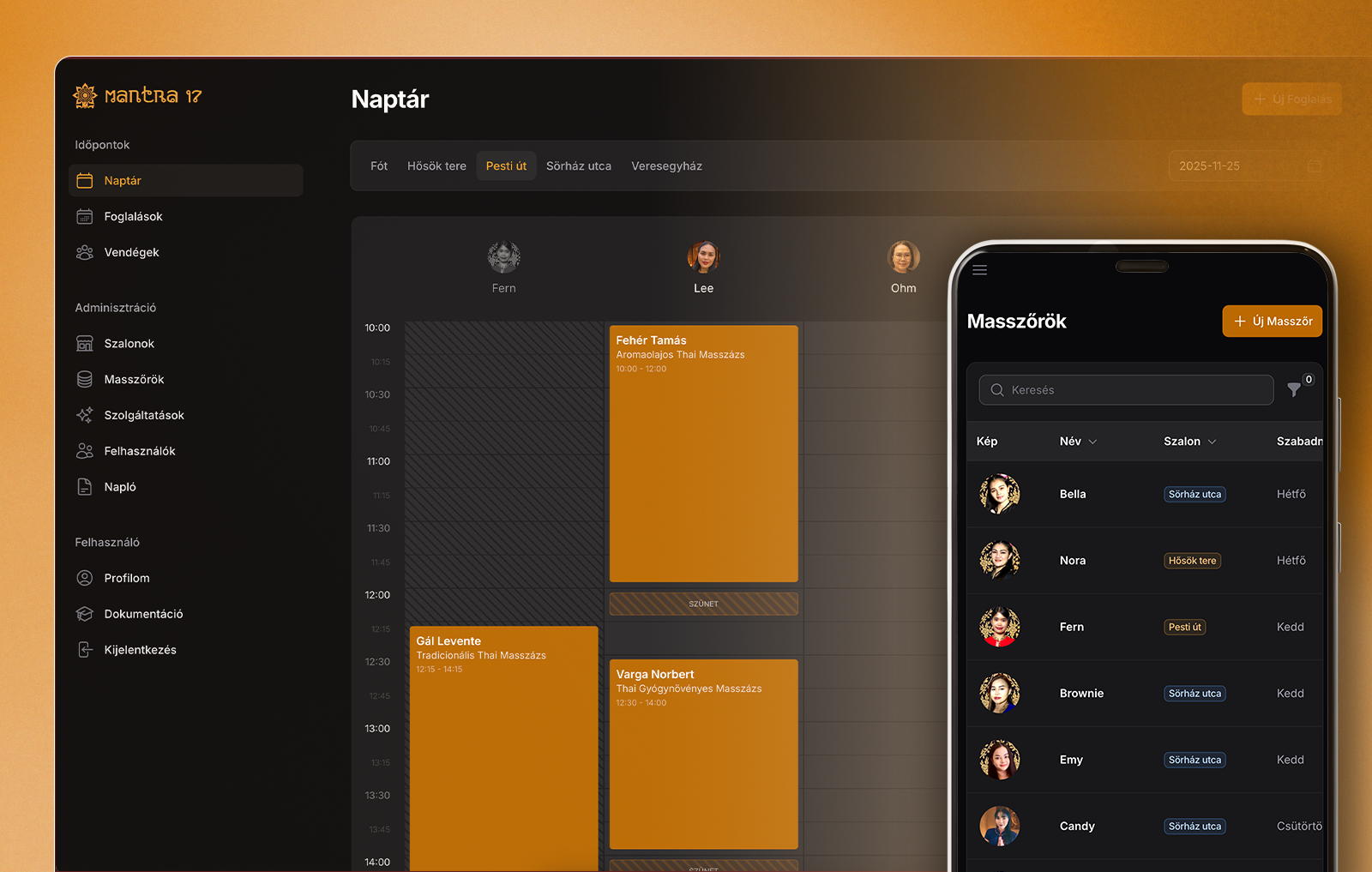 Massage Booking System admin booking calendar dashboard filament massae spa