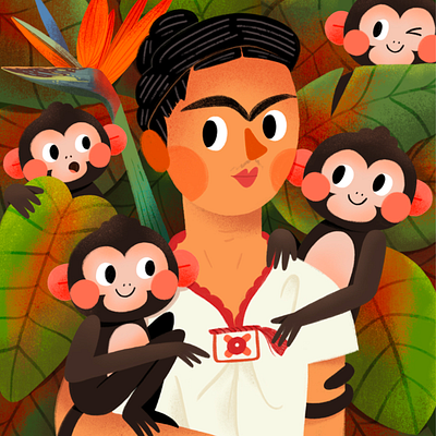 Frida art cartoon character color cute design famous frida illustration mexican mexico painter woman