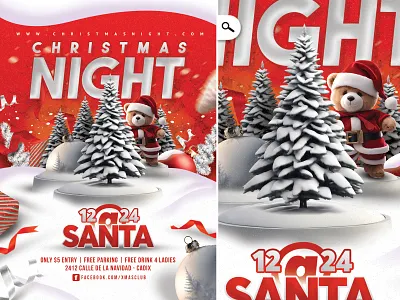 Christmas Night Flyer celebration christmas club eve evening event flyer gift holiday season holidays market night night out party santa santa claus special themed winter holidays xmas