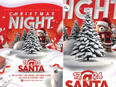 Christmas Night Flyer celebration christmas club eve evening event flyer gift holiday season holidays market night night out party santa santa claus special themed winter holidays xmas