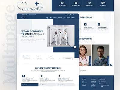 Curetone – Medical Website Template bootstrap branding css3 design designtocodes illustration one page personal portfolio ui