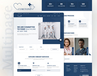 Curetone – Medical Website Template bootstrap branding css3 design designtocodes illustration one page personal portfolio ui