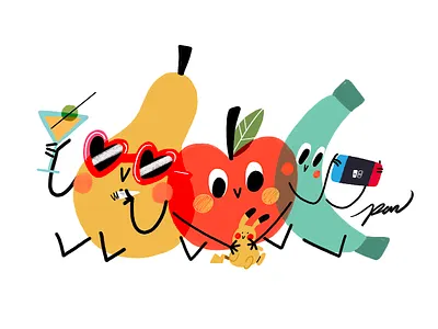 We refuse to ripen apple banana cartoon character color cute design fruits humor illustration party pear teen young
