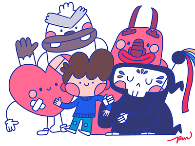 Intervention cartoon character color cute death design devil friends heart humor illustration intervention yeti