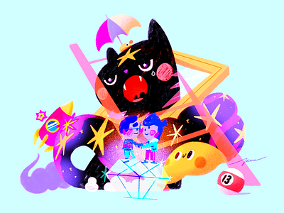 Friday the 13th luck 13 bad black cartoon cat character color couple cute design diamond humor illustration luck stairs umbrella