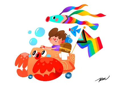 Pride 25 bi bisexual cartoon character color crab cute design flag gay illustration lesbian parade pride trans