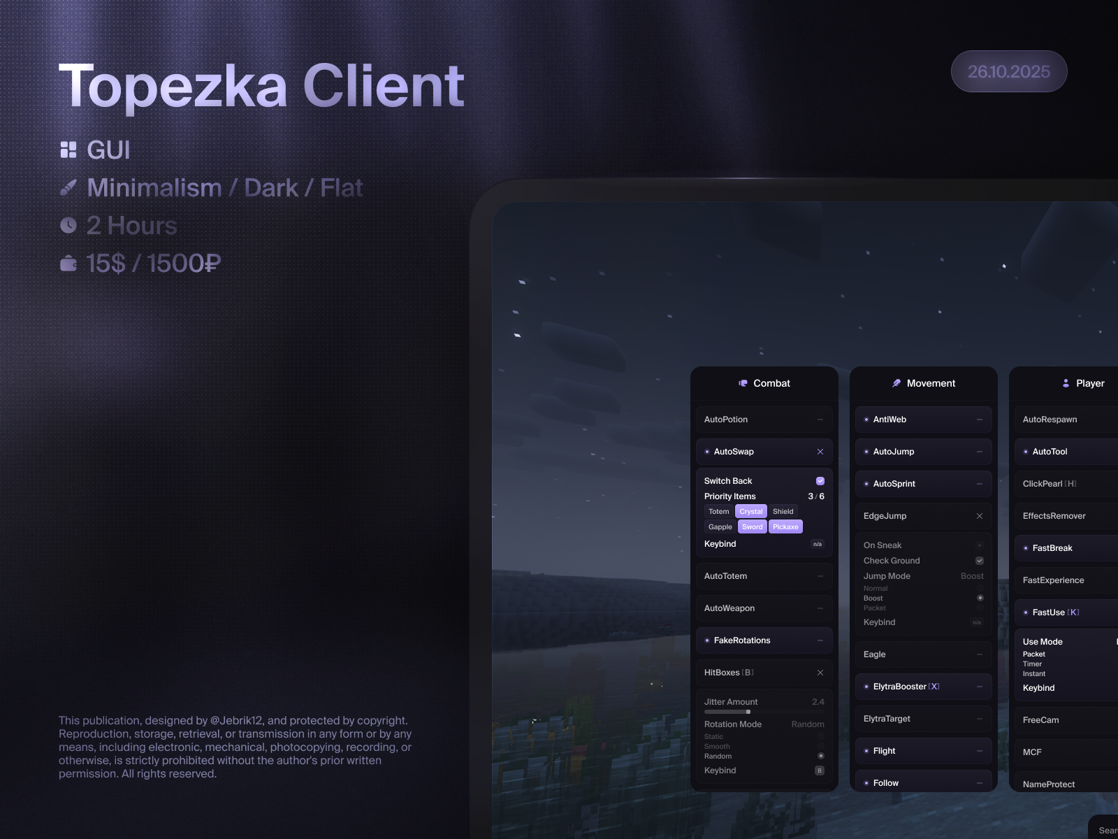 Topezka Client cheat game gui hack minecraft ui uiux uix ux