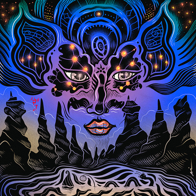 "The Night" art branding color pencil cover design draw dream fantasy illustration landscape music night portrait poster surrealism tee shirt water ink