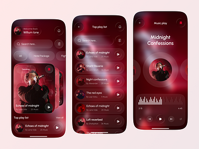 Music Streaming App UI – Personalized Playlists & Visual Player ai music app ai music player app design audio player conceptual design dark mode entertainment app media player mobile app modern ui music app music player music streaming music ui playlist playlist app red aesthetic trending music uiux design user interface