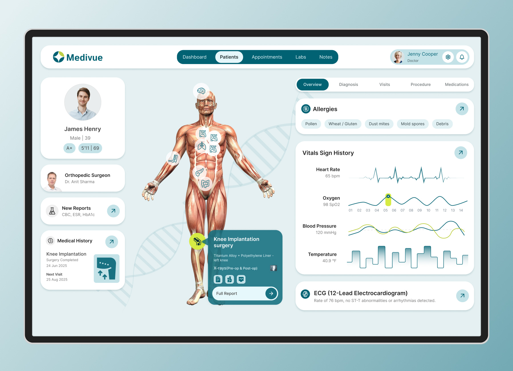 Medivue - Individual EHR System custom design design material design ui ux web application design