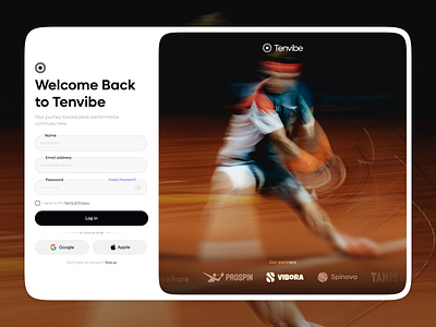 Tenvibe — Modern Login Experience appdesign athleteapp cleanui interface landingpage loginpage minimaldesign modernui productdesign sportsapp ui uiconcept ux webdesign