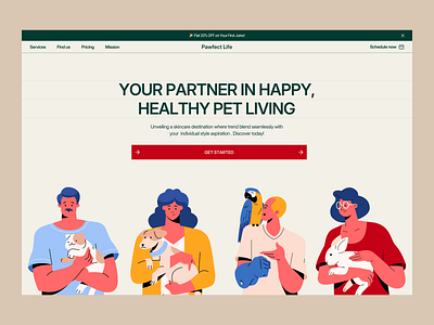 Pawfect - Pet Care Header Design ✨ cat lovers character design dog lovers e commerce happy pets home page homepage illustration illustrationoftheday landing page pet petcare petgrooming petlovers ui ui design ui illustration ux web design website
