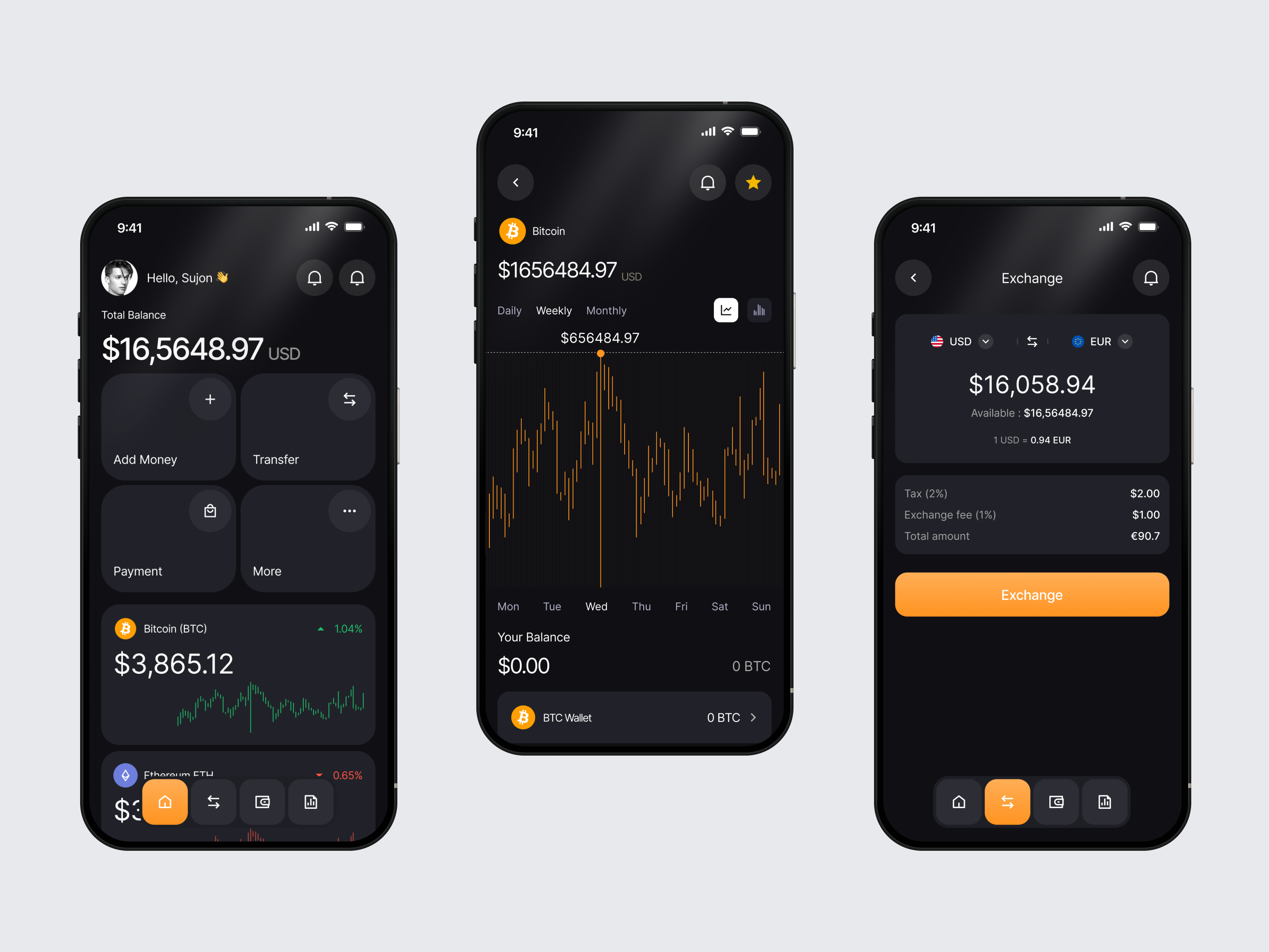 Crypto Trading App app design bitcoin app crypto app crypto exchange crypto mobile app crypto trading crypto ui finance app mobile mobile app mobile ui design portfolio tracker trading dashboard trading ui uiux