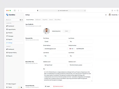 User Account Settings Page account setting accountsettingsui healthcaresaas healthcaresoftware healthtechdesign hospital software design modernwebui my account patient booking patient software profilesettingsui saas saasdashboard setting settingspagedesign user account setting user profile user profile setting web app design webappui