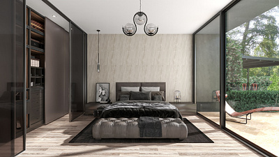Interior visualization of modern bedroom 3d