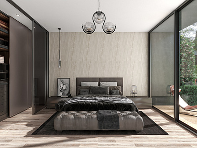 Interior visualization of modern bedroom 3d