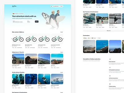 Joystree | Homepage book an experience booking system clean ui design system experiences landing page lifestyle project marketplace design minimalistic modern design productdesign rental system saas sports rentals travel uidesigner uxuidesign vacation activities visual identity