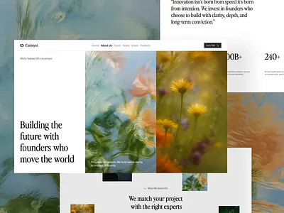 Catalyst VC — Editorial About Us, Human & Future-Driven aesthetic brand identity brutalist cinematic photography corporate design editorial landing page minimalism modern premium saas typography ui venture capital web website