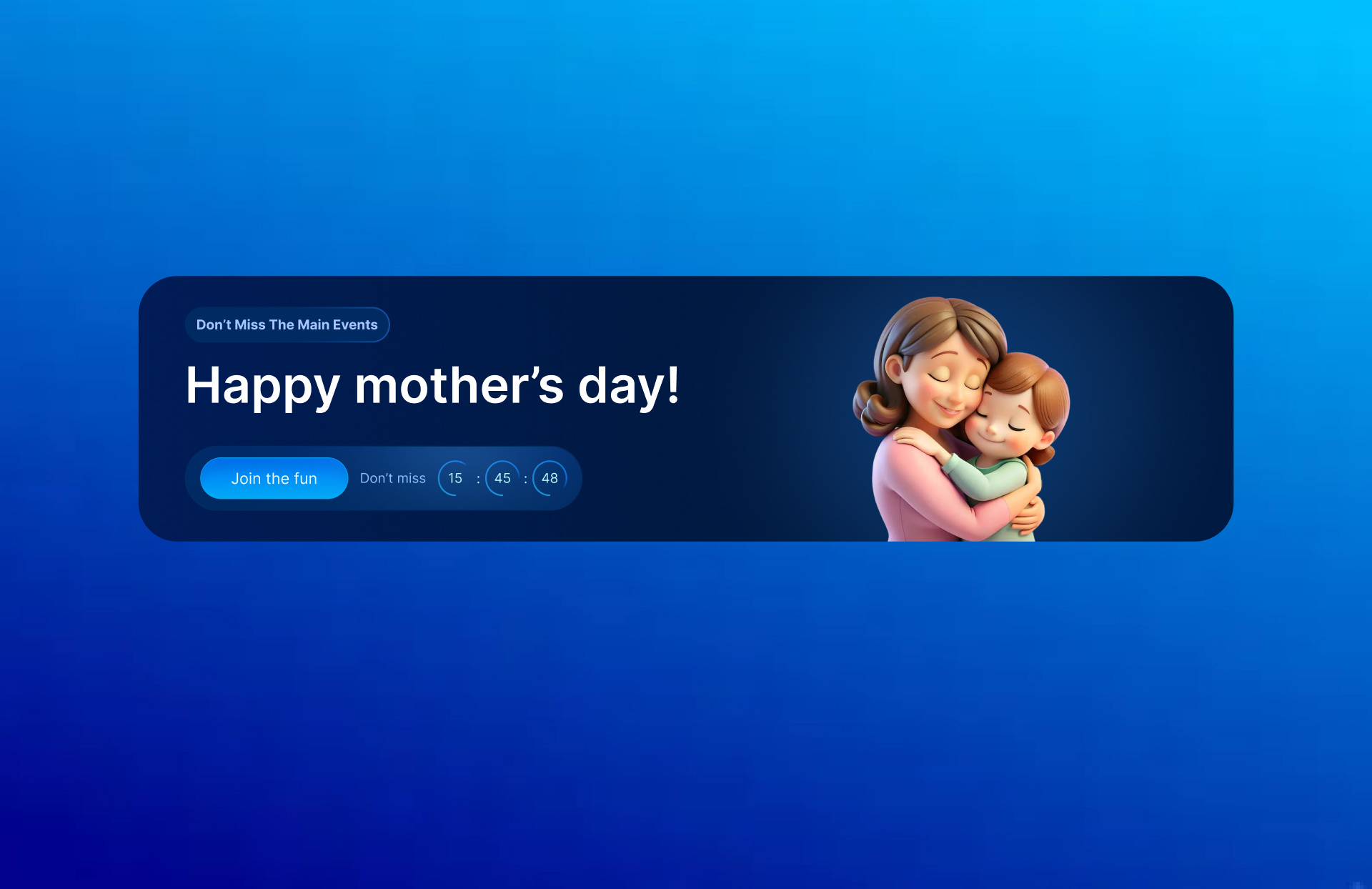 🌷 Mother’s Day: Hero Banner with Timer 3d banner blue button gradient hero kid label learning mother platform playful student subtitle tag timer title website