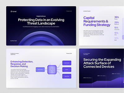 Pitch Deck - Cybersecurity Strategy Deck: Data Protection 16:9 business chart data deck defend security diagram funding gradient graphic graphic design layout modern pitch deck presentation purple slide workflow