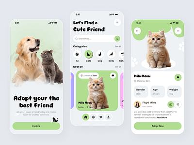 Pet Adoption App Design animal rescue animal shelter animal shelter design best ui clean ui mobile mobile app mobile ui pet pet adoption pet adoption ux pet app concept pet community pet finder pet gallery pet search pets petui
