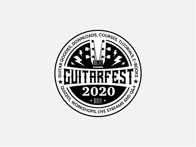 GuitarFest 2020 — Black Festival Emblem artistic badge blackwhite branding concert design emblem event festival guitar identity illustration logo mahamadhesien mark music rays seal stars vintage