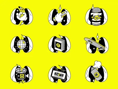 Bold Event Icons for “Nashe Mesto” Branding boldgraphic brandicons brandidentity branding cartoon character characterart design graphic design icons iconset illustration logo logodesigner vintage