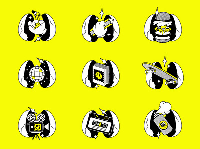 Bold Event Icons for “Nashe Mesto” Branding boldgraphic brandicons brandidentity branding cartoon character characterart design graphic design icons iconset illustration logo logodesigner vintage