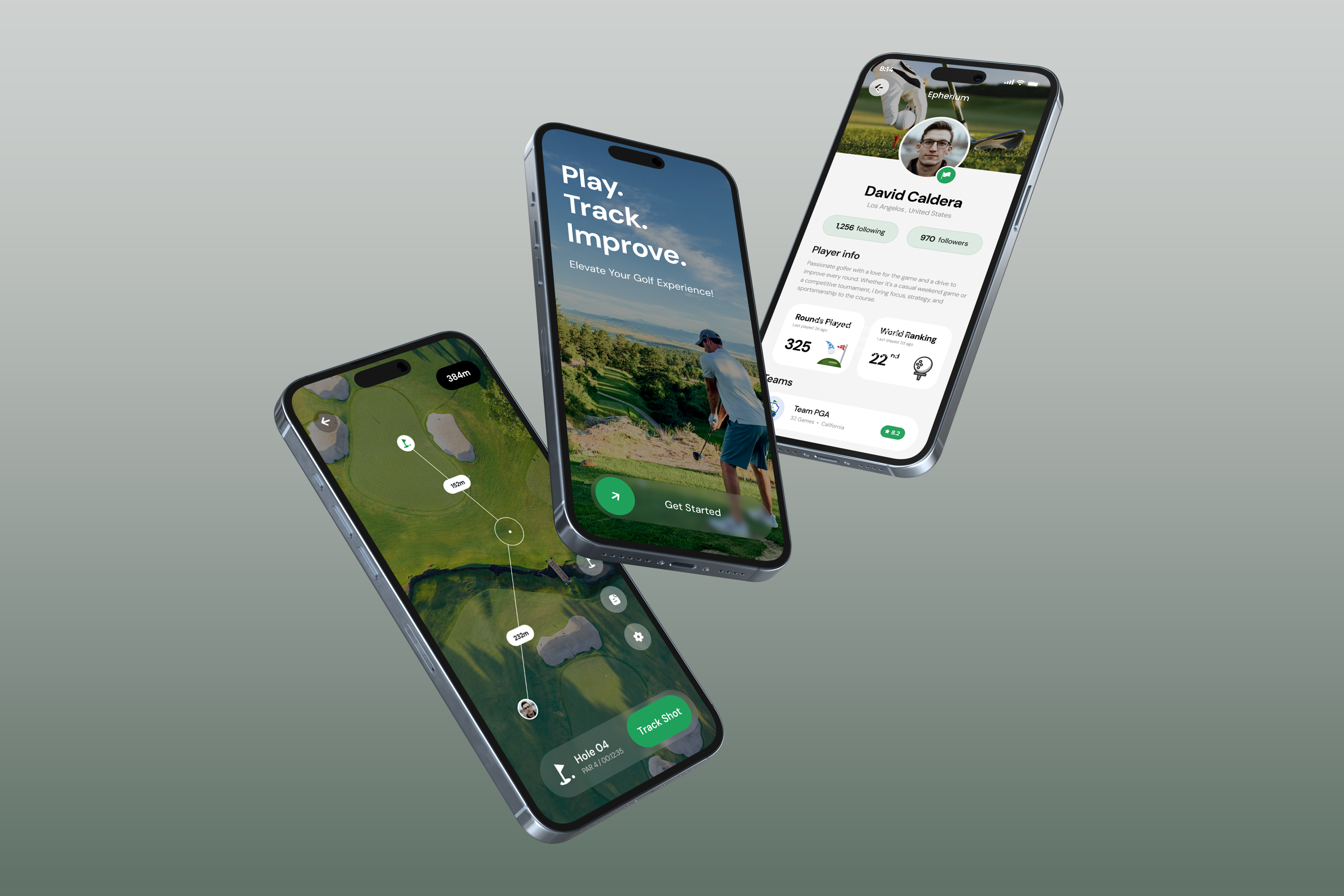 Golf Performance Tracker – Mobile App Design Concept appdesign clean ui dashboard ui golf app ios app map ui mobile app design mobile ui performance tracking sports app tracking uiux ux design