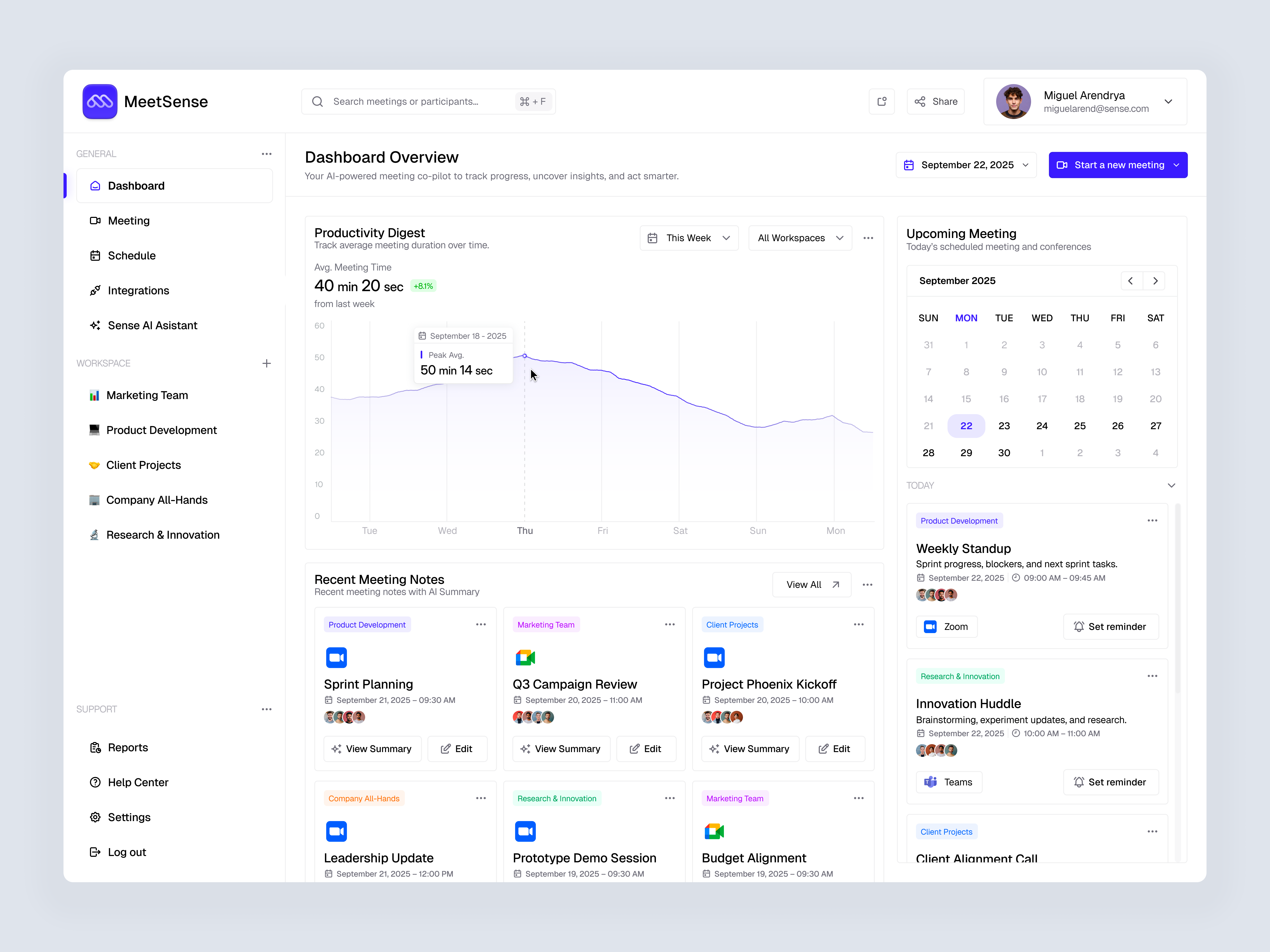 AI Powered Meeting Overview Dashboard ai ai meeting dashboard analytics analytics dashboard assistant calendar dashboard data design kanban meeting minimal modern overview schedule ui ui design ux design website works