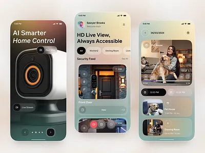 AI Smarter Home Control Mobile App ai app automation camera control design device hd home iot live mobile monitoring pet product security smart ui view
