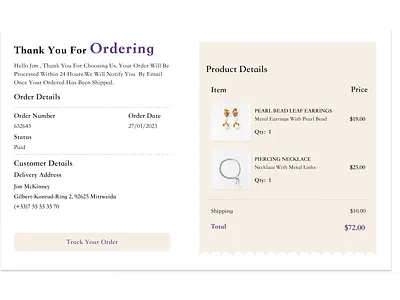 Daily UI #17 - Email Receipt daily challenges dailyui dailyui 017 email design email receipt fashion figma girl jewellery minimal neutral purchase receipt ui ux web design